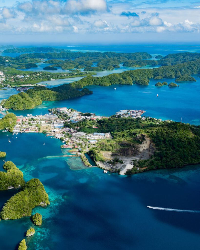 View of the city of Koror in Palau from the air