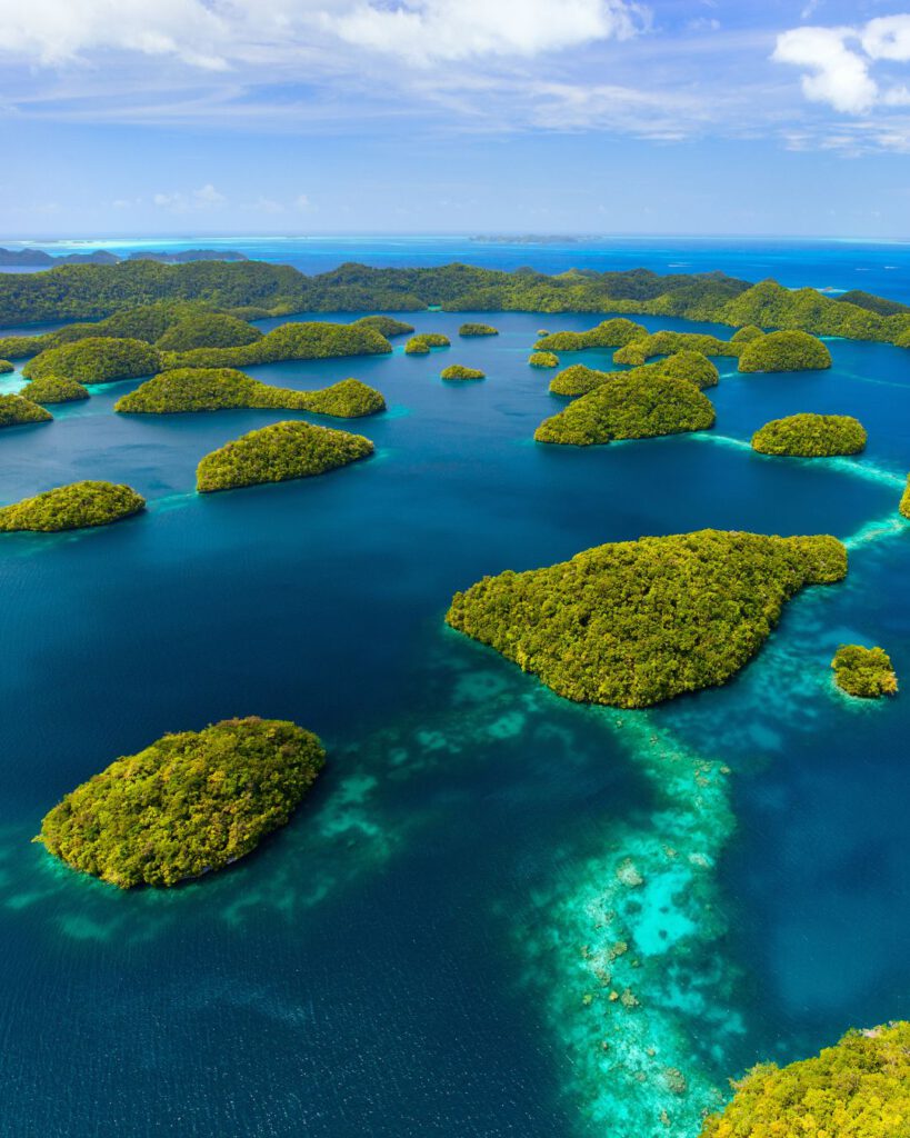 View of the Rock Islands in Palau from the air