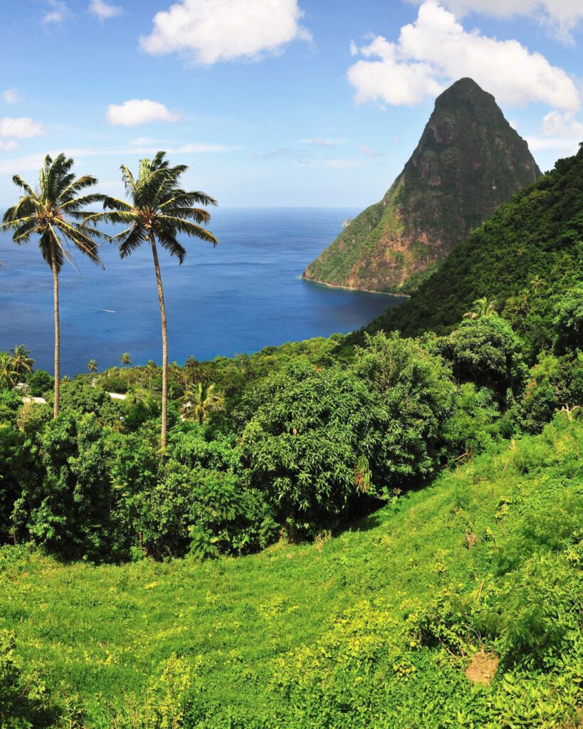 Saint Lucia is a green dot in the middle of the Caribbean