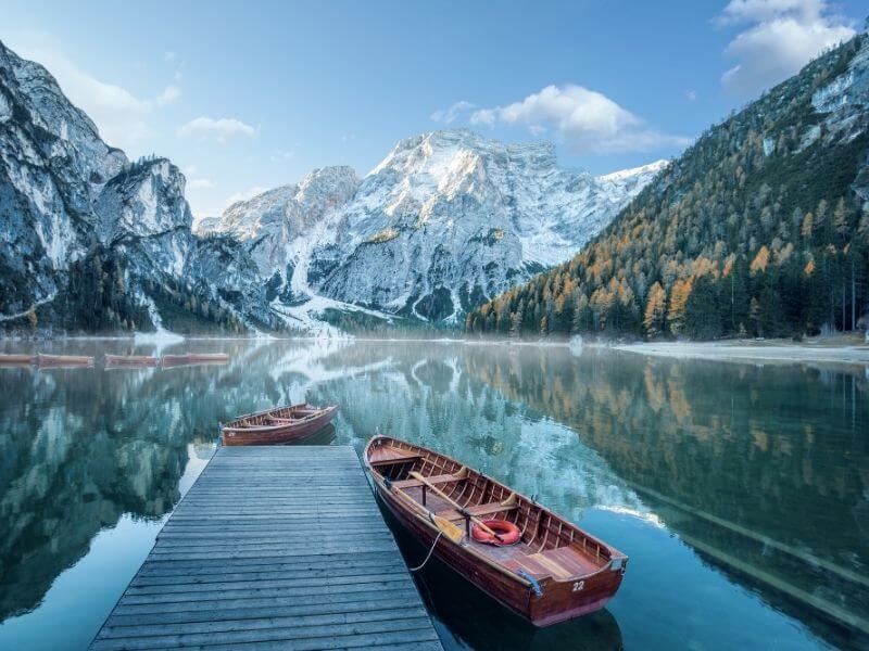 Lago di Braies in the Dolomites - Start of the Alta Via 1