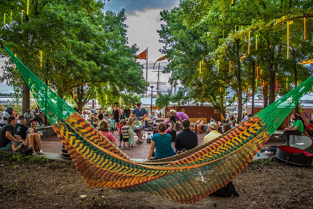 Hammocks at the Spruce Street Harbor Park. - food tours in Philadelphia