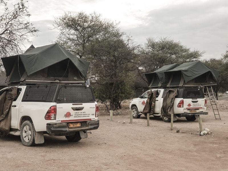 4x4 vehicles with overhead tents in Etosha