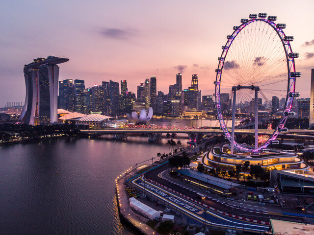 Marina Bay District, Singapore with a drone from the air