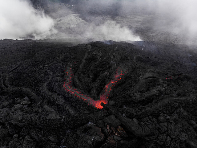 Aerial view of a lava spring at the Pacaya Volcano in Guatemala