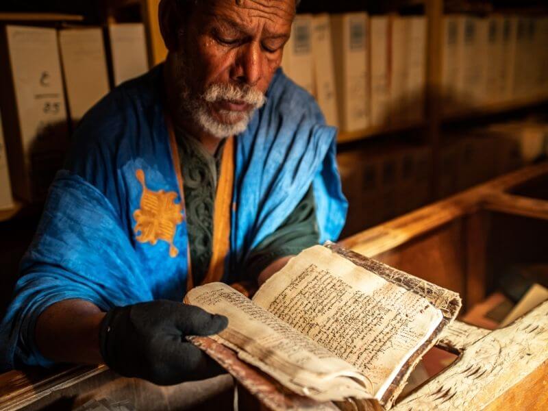 Inside one of the libraries of Chingetti in Mauritania