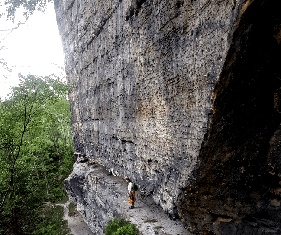 anoramic view of the towering mountains and rock formations inside Saxon Switzerland National Park.