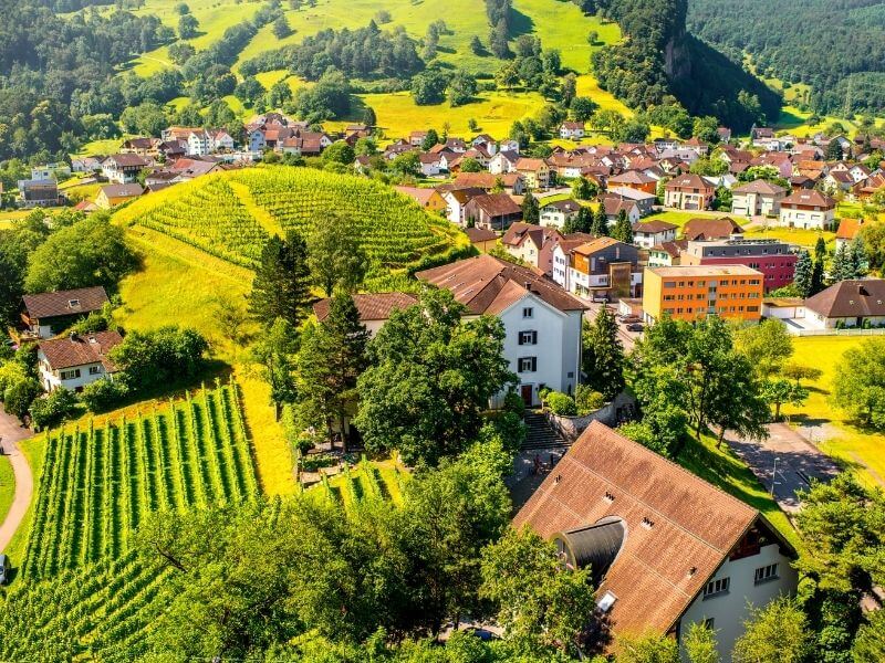 Views of the urban areas of Liechtenstein in the southern side of the country. 