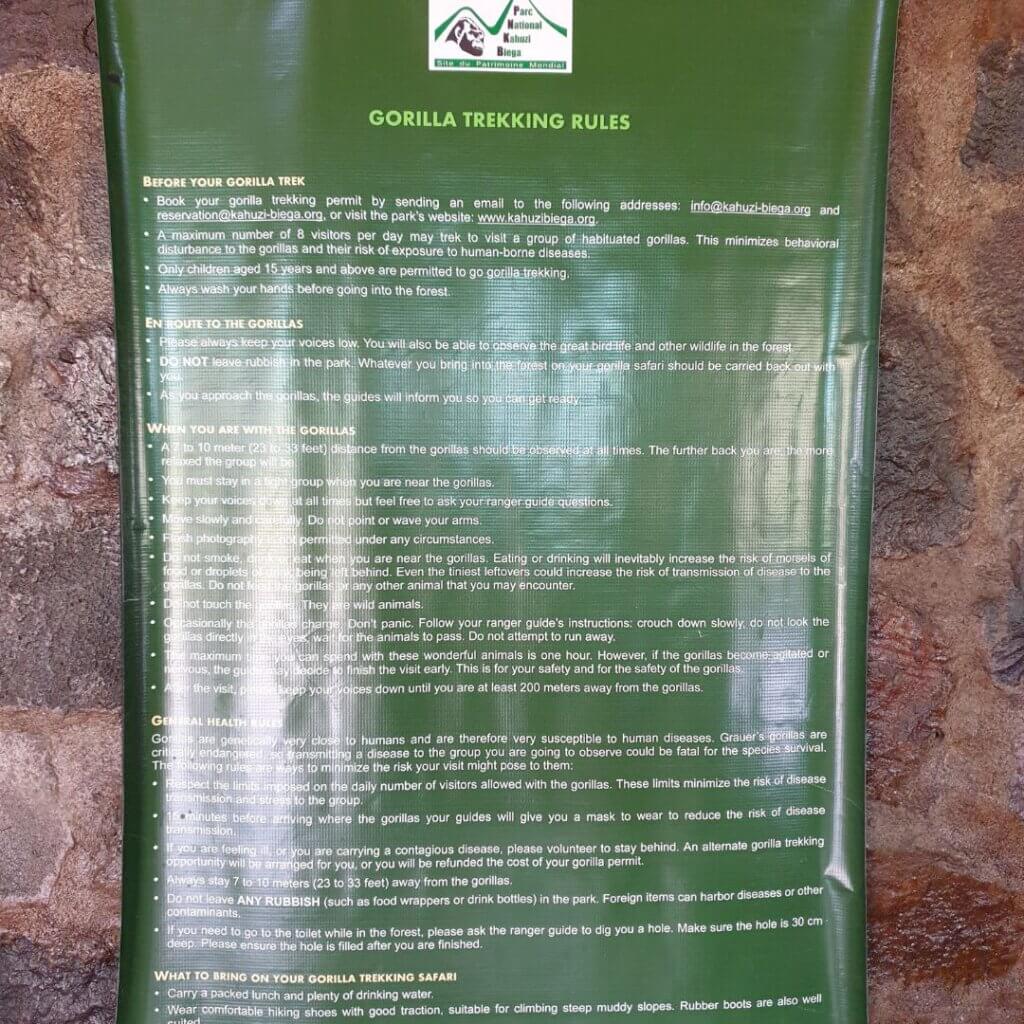 Rules at the Kahuzi-Biéga National Park in Congo