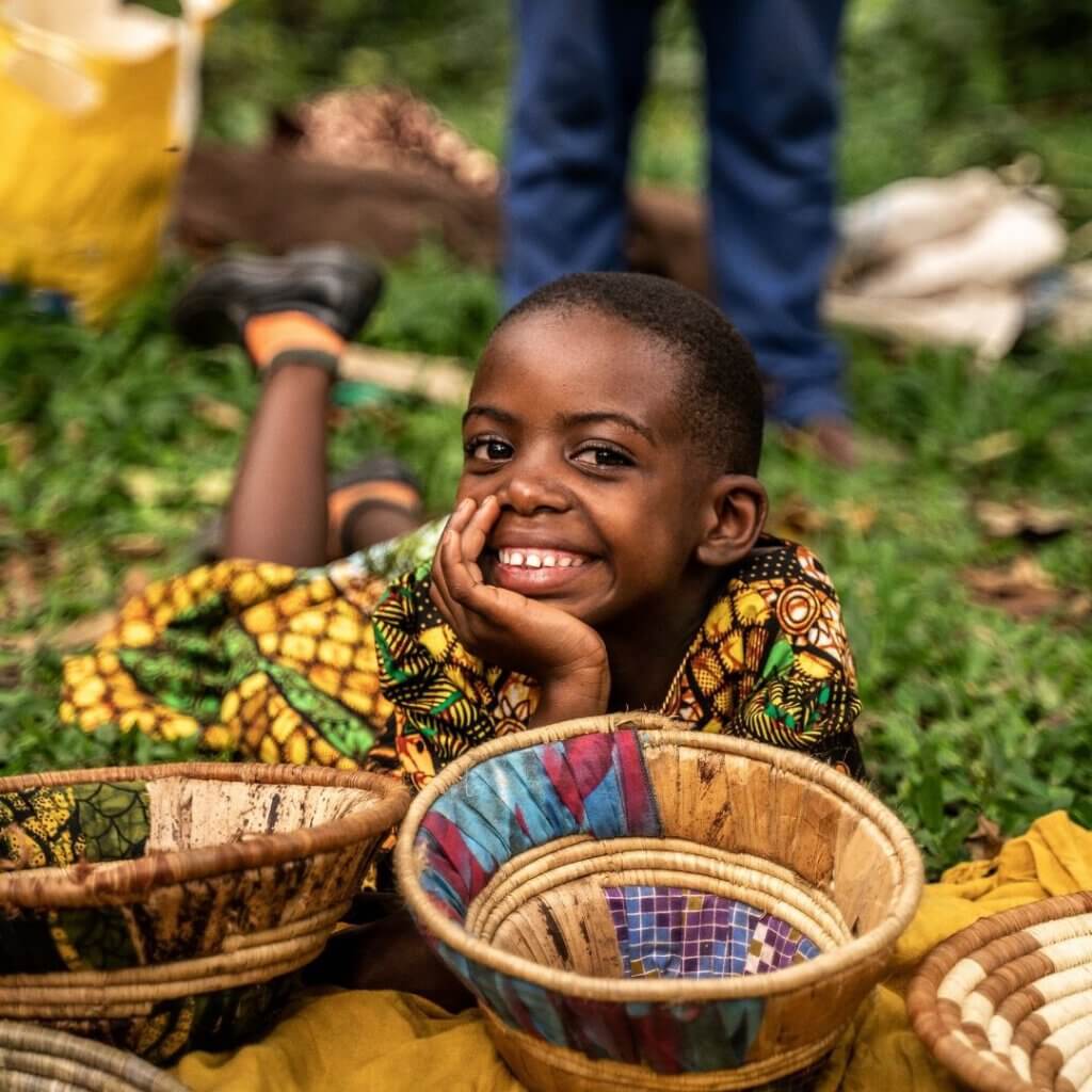 Batwa families selling crafts