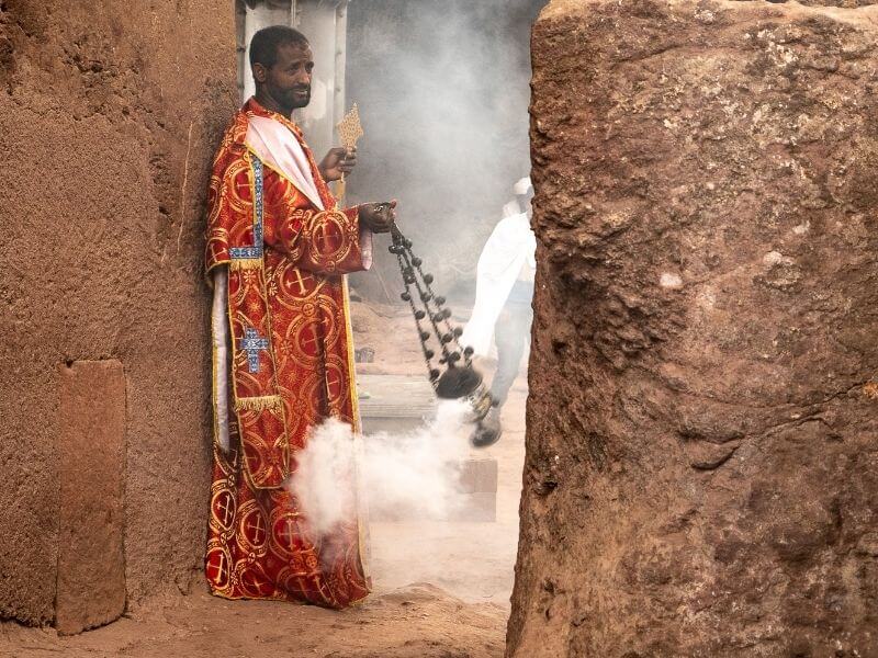 Ethiopian priest in Lalibela - Ethiopia-rock-church