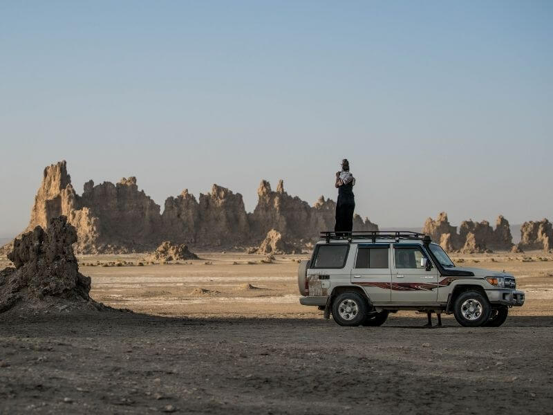 Tourist photographing in Lac Abbe Djibouti