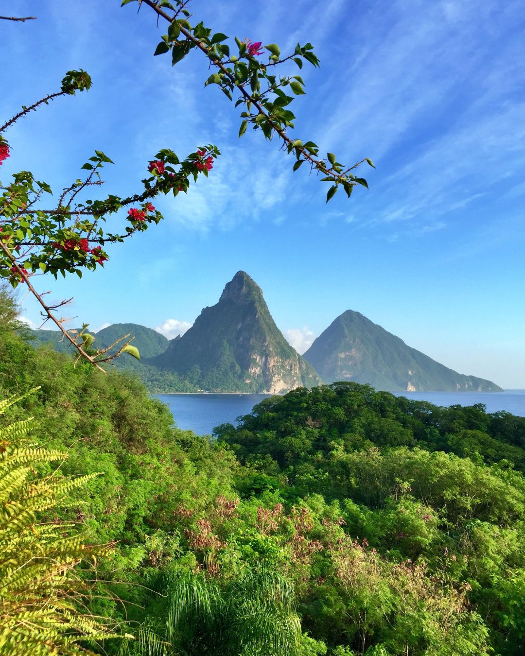 View of the pitons in Saint Lucia