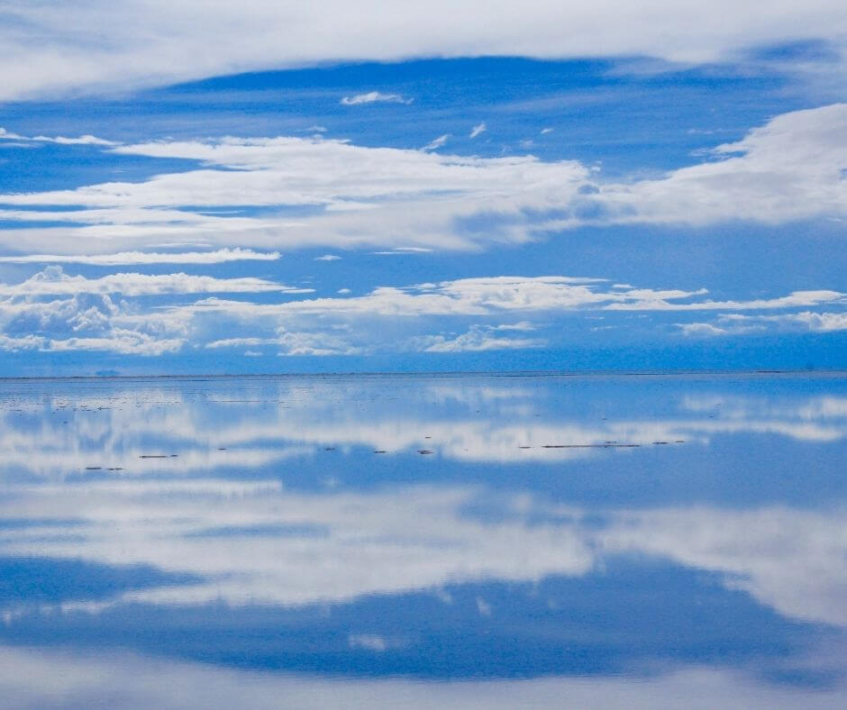 Reflection of the sky at Salar de Uyuni during rainy season