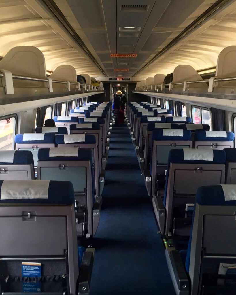 Inside the standard passenger train in the USA