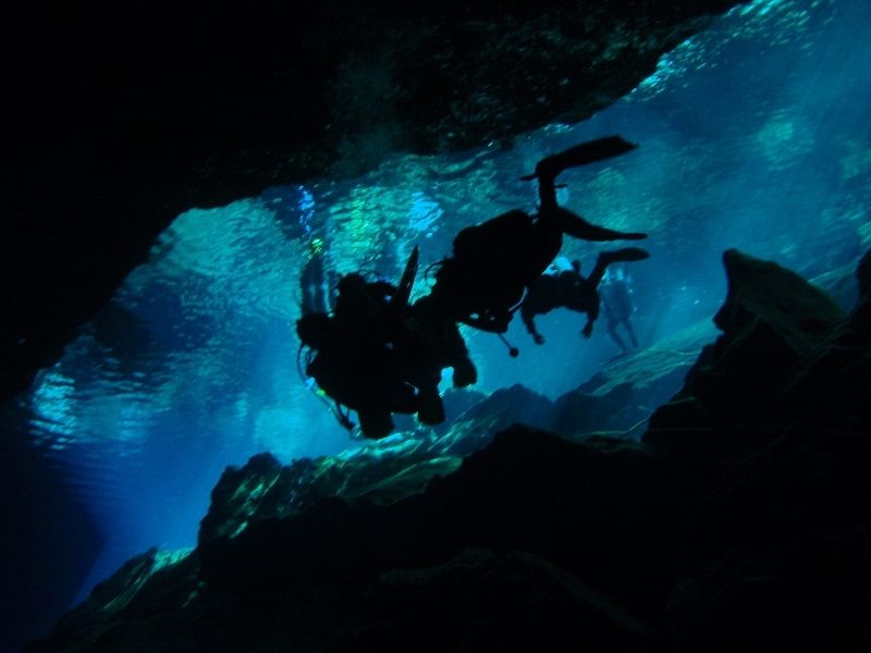 Underwater diving in a cenote