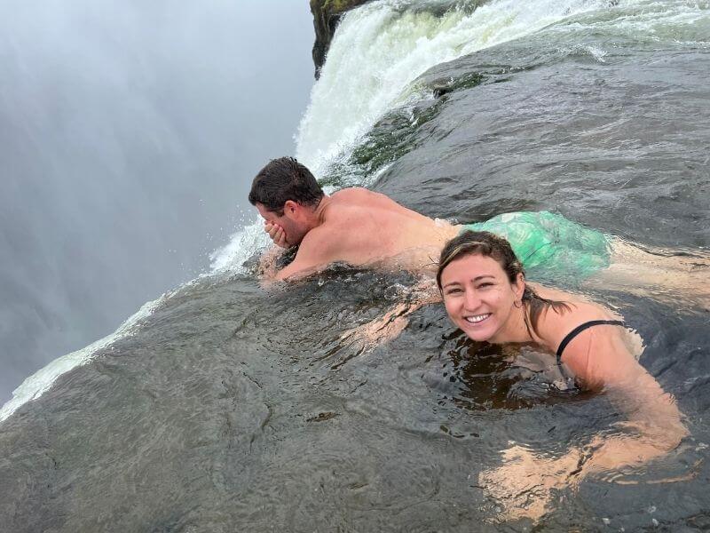 swimming at the edge of the Devil's Pool