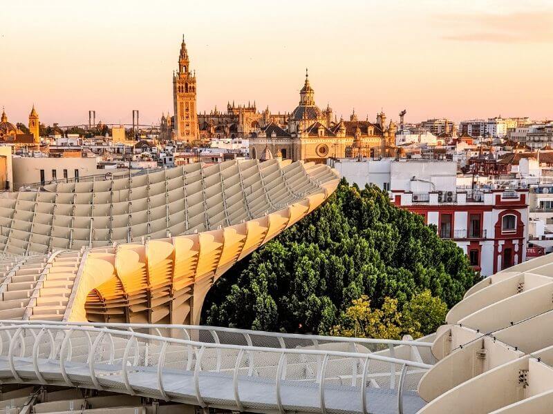 Sunset view from Las Setas in Seville historic center