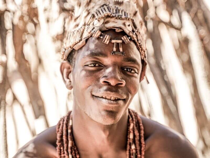 A Damara man wearing traiditional clothing - tRibes of Namibia