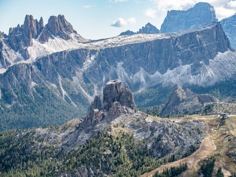 View of Cinque Torri and the Cortina Valley