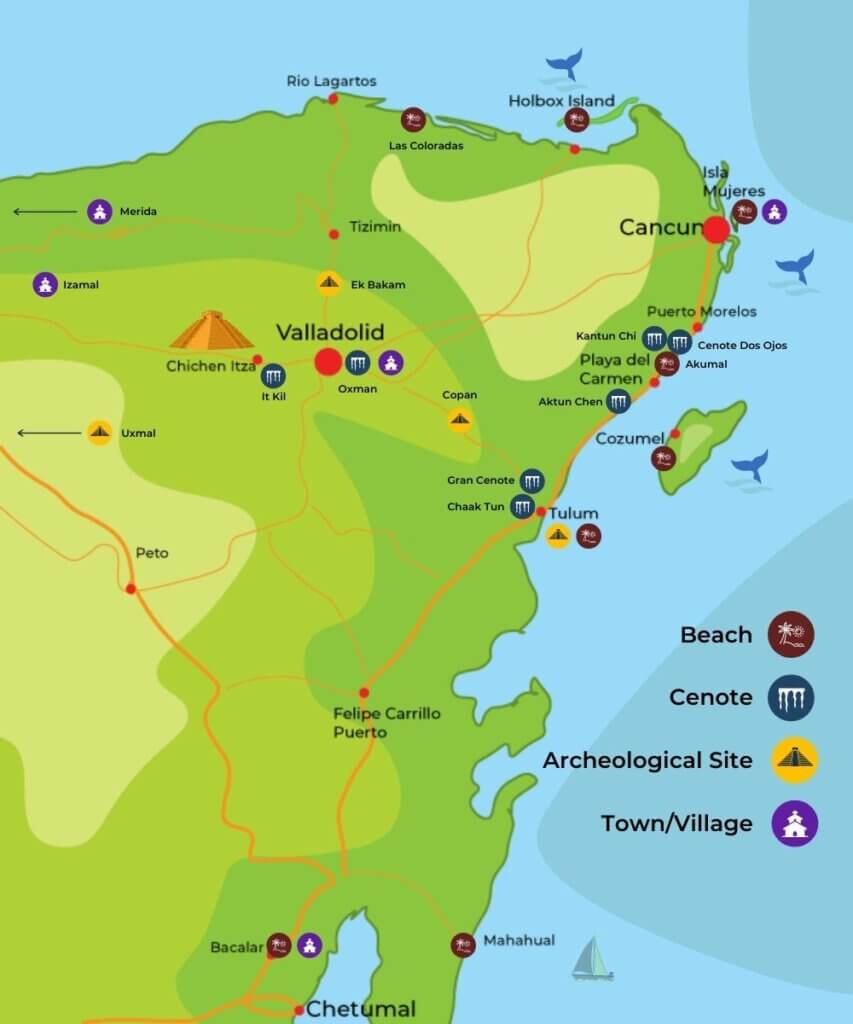  Road Trip Map in Yucatan Mexico