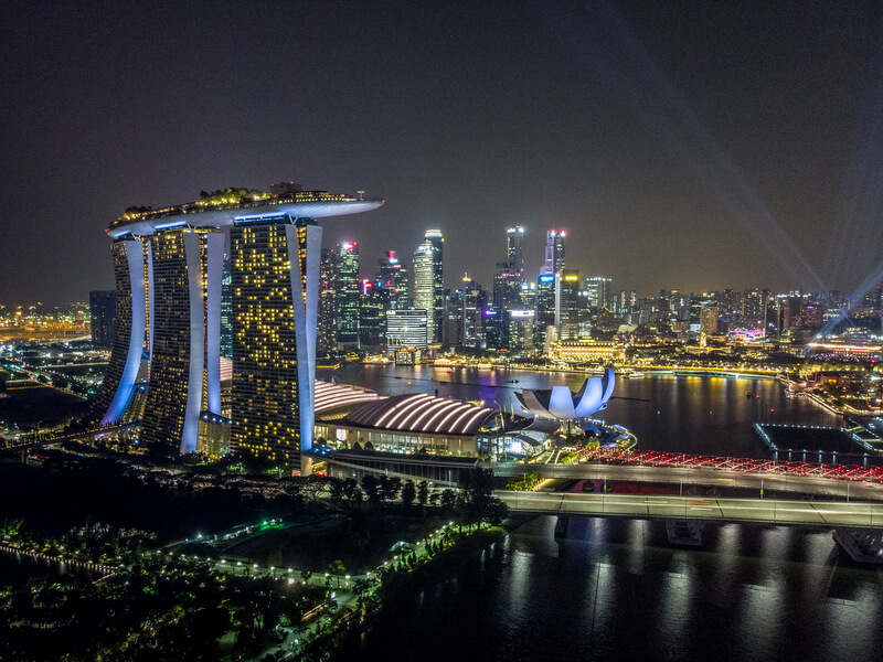 View of Singapore from the air at night