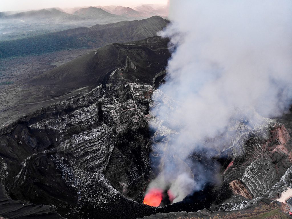 Following the volcano route of Nicaragua - Aerial view of a sunset in Masaya - View of the Santiago crater