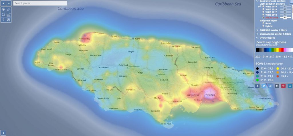 Light polution map Jamaica