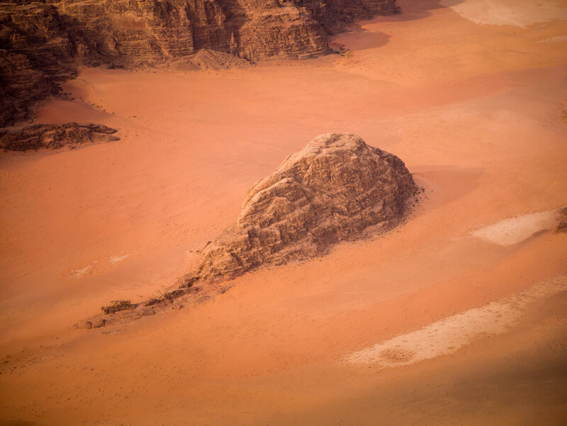 Aerial view of Wadi Rum from a hot air balloon