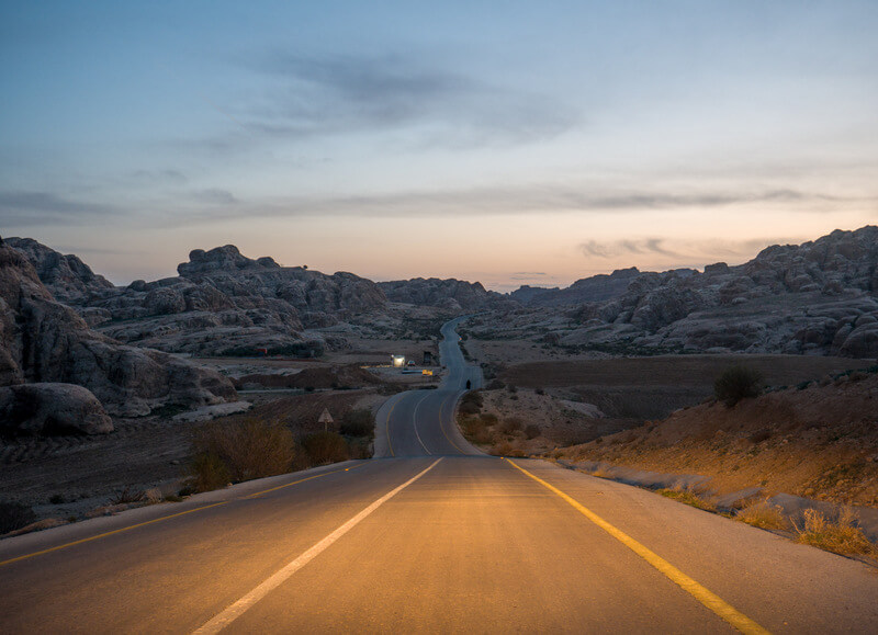 Highways in Jordan after sunset