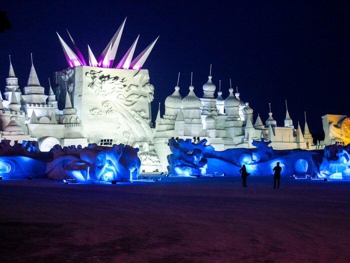 Sun Island International Snow Sculpture Art Expo in Harbin at night