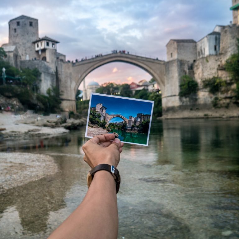 Postcard of Mostar Old Bridge in Bosnia & Herzegovina at the Mostar Old Bridge