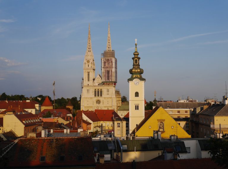 Zagreb Old Town in Croatia during sunset. View of the main church