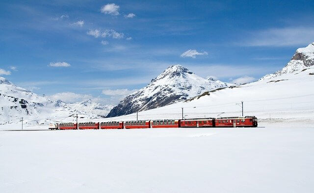 Traveling in the iconic Bernina Express in Switzerland