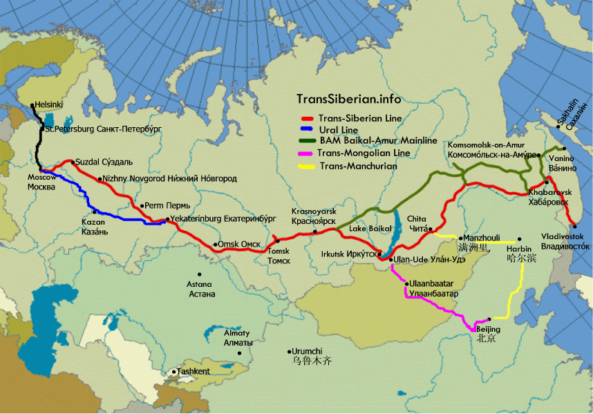 longest train rides in the world - Trans Siberian and Trans Manchurian Express 