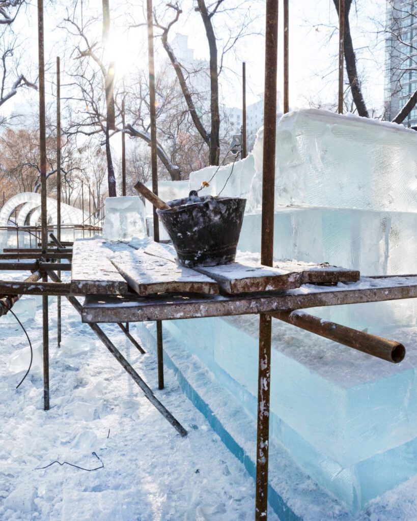 Contructing the ice sculptures